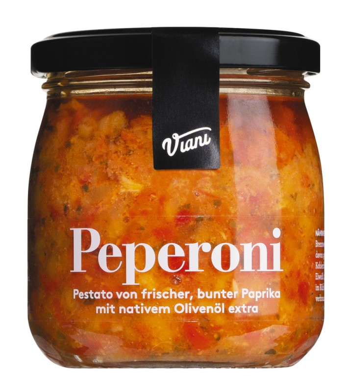 PEPERONI - Pestato di peperoni misti, pestato à base de poivrons jaunes et rouges, Viani - 170 grammes - Verre