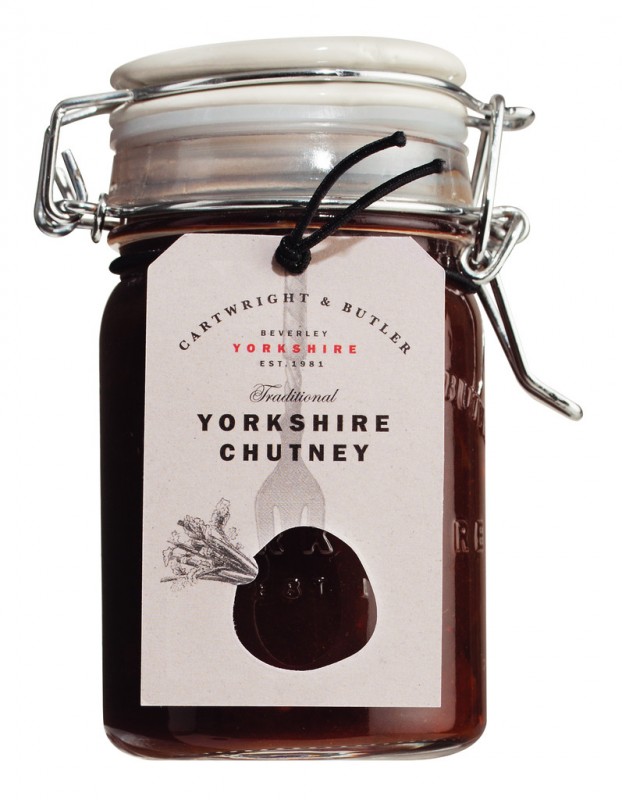 Yorkshire Chutney, Chutney épicé, noir, Cartwright et Butler - 240 grammes - Verre