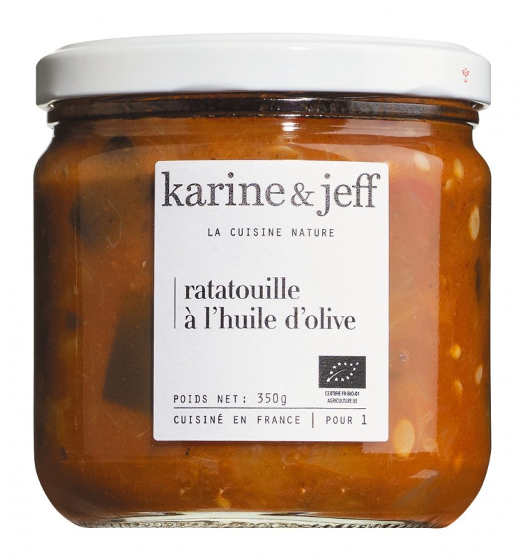 Ratatouille al`Huile d`Olive, bio, ratatouille à l`huile d`olive, Karine et Jeff - 350 grammes - Verre