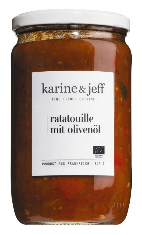 Ratatouille al`Huile d`Olive, organisk, ratatouille med olivenolie, Karine og Jeff - 660 g - Glas