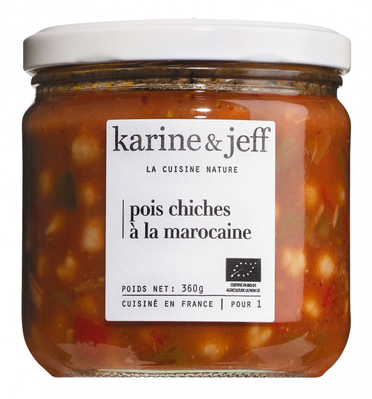 Pois Chiches a la Marocaine, Bio, Kichererbsen nach marokanischer Art, Karine & Jeff - 360 g - Glas Pois Chiches a la Marocaine, Bio, Kichererbsen nach marokanischer Art, Karine & Jeff - 360 g - Glas