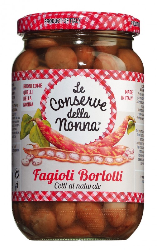 Fagioli Borlotti, fèves de caille en saumure, Le Conserve della Nonna - 360 g - Le verre