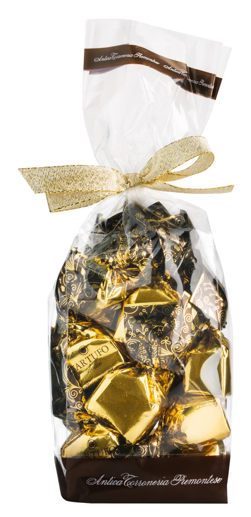 Tartufi dolci neri incarto oro, sacchetto, zwarte chocoladetruffel, sachet, Antica Torroneria Piemontese - 200 g - zak