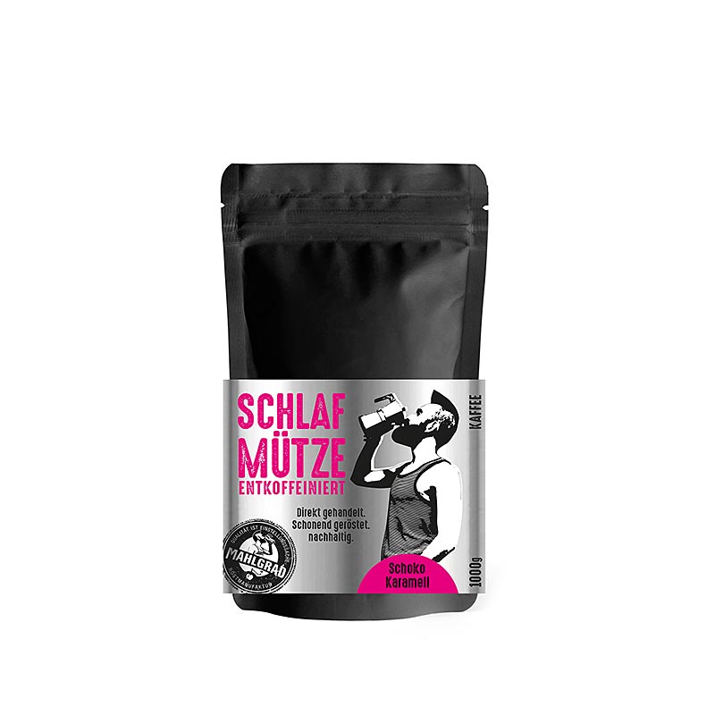 Mahlgrad - Schlafmütze,100% Arabica, entkoffeinierter Kaffee, ganze Bohnen - 250 g - Beutel Mahlgrad - Schlafmütze,100% Arabica, entkoffeinierter Kaffee, ganze Bohnen - 250 g - Beutel