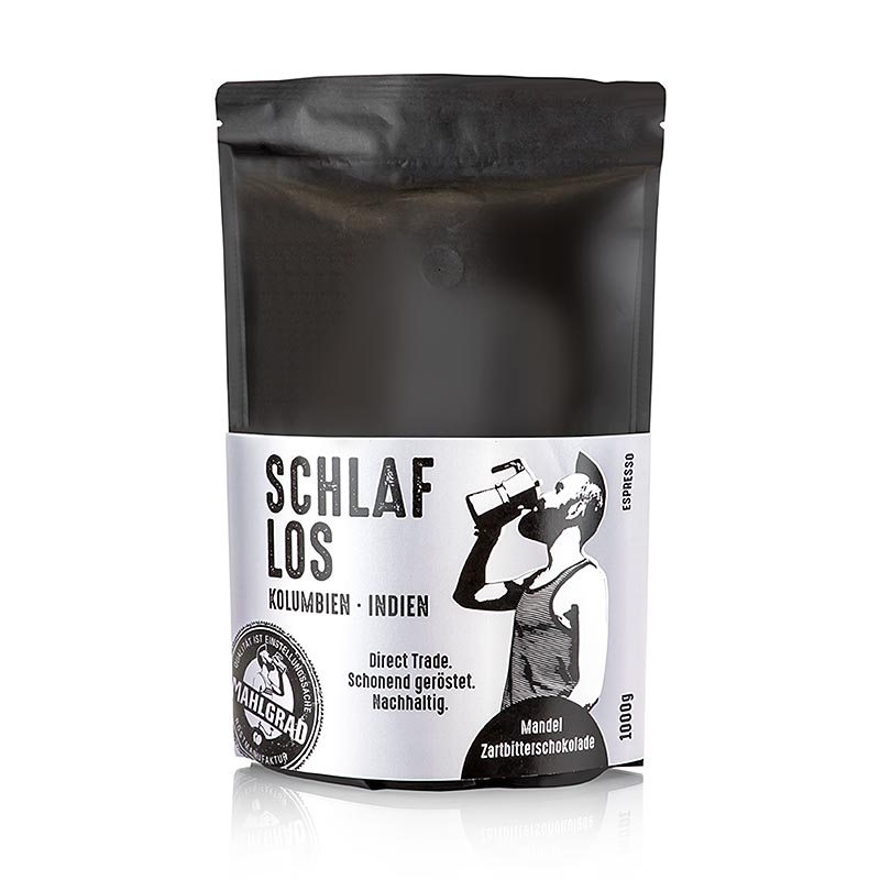 Mahlgrad - Schlaflos, 80% Robusta/ 20% Arabica Espresso, ganze Bohnen - 1 kg - Beutel Mahlgrad - Schlaflos, 80% Robusta/ 20% Arabica Espresso, ganze Bohnen - 1 kg - Beutel