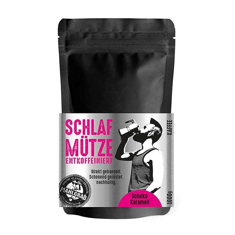 Mahlgrad - Schlafmütze, 100% Arabica, entkoffeinierter Kaffee, ganze Bohnen - 1 kg - Beutel Mahlgrad - Schlafmütze, 100% Arabica, entkoffeinierter Kaffee, ganze Bohnen - 1 kg - Beutel