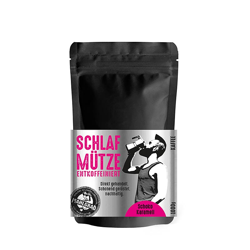 Mahlgrad - Schlafmütze,100% Arabica, entkoffeinierter Kaffee, ganze Bohnen - 500 g - Beutel Mahlgrad - Schlafmütze,100% Arabica, entkoffeinierter Kaffee, ganze Bohnen - 500 g - Beutel