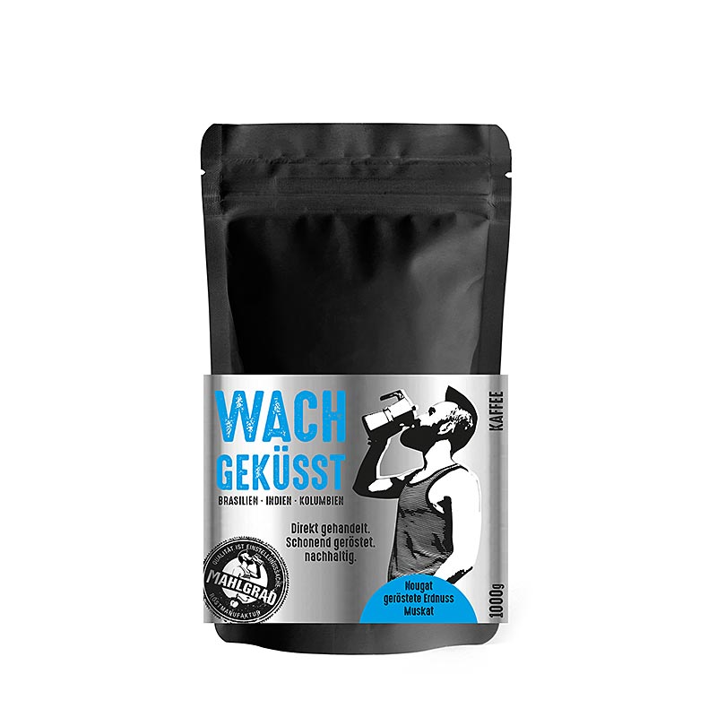 Mahlgrad - Wachgeküsst, 100% Arabica Kaffee, ganze Bohnen - 500 g - Beutel Mahlgrad - Wachgeküsst, 100% Arabica Kaffee, ganze Bohnen - 500 g - Beutel
