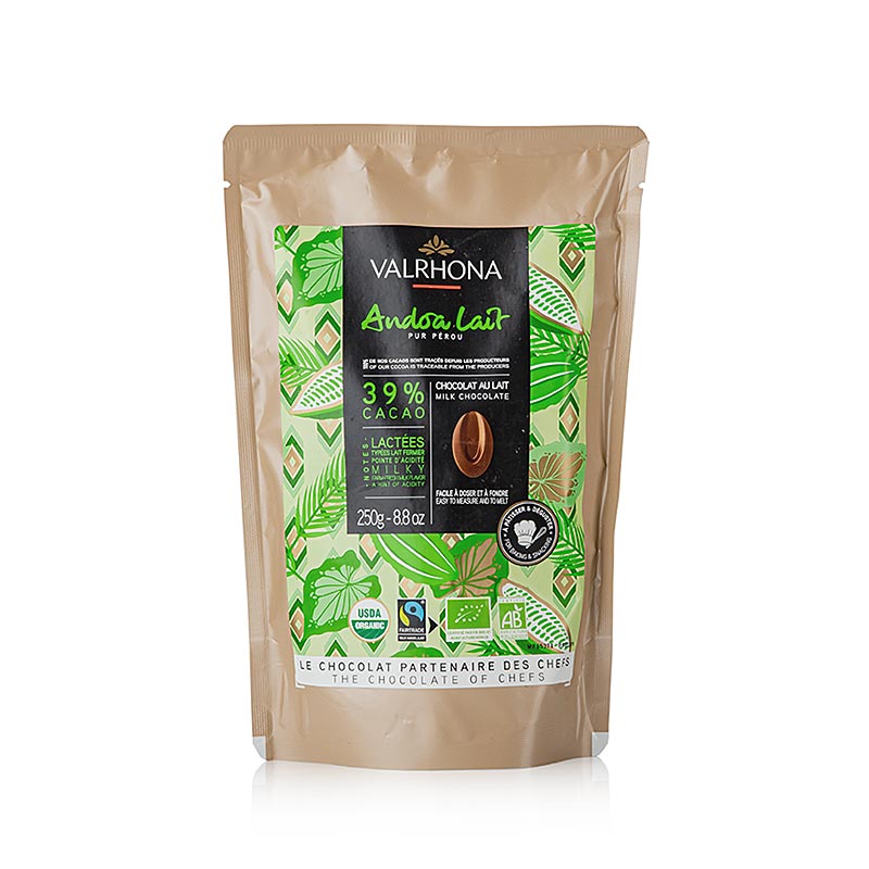 Valrhona Andoa Lait, melkchocolade 39%, Callets (a. Fairtrade) BIO - 250 g - zak