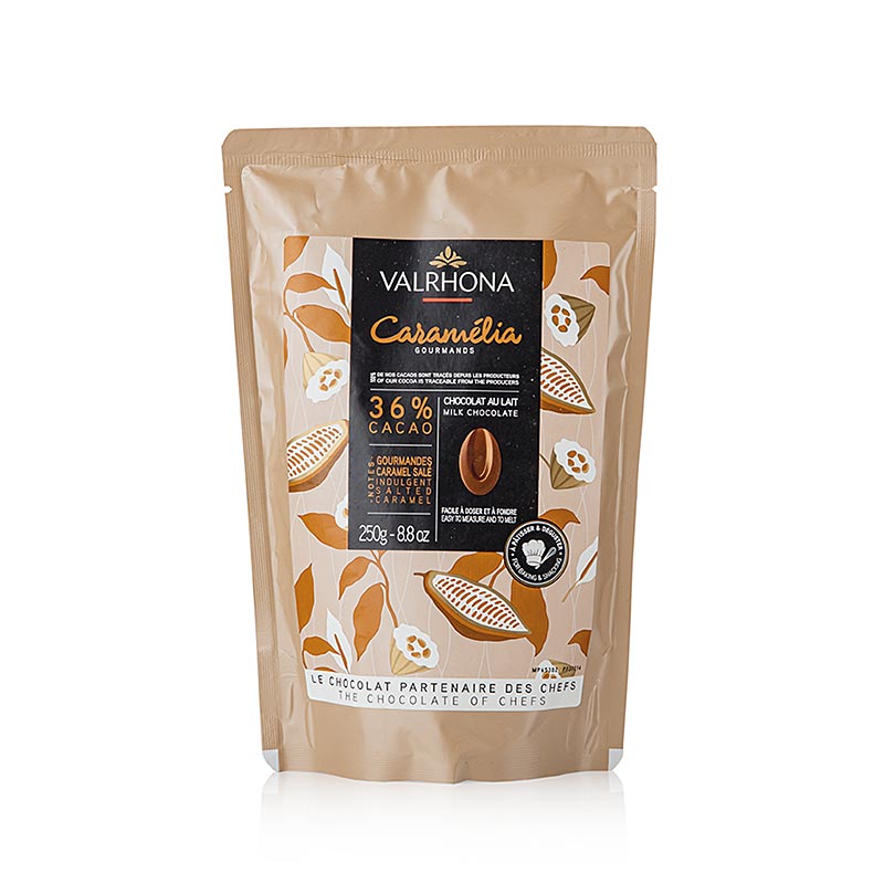Valrhona Caramelia, milk chocolate 36%, callets - 250 g - bag