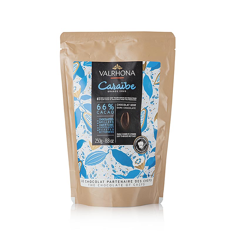 Valrhona Caraibe, pure chocolade 66%, callets - 250 g - zak