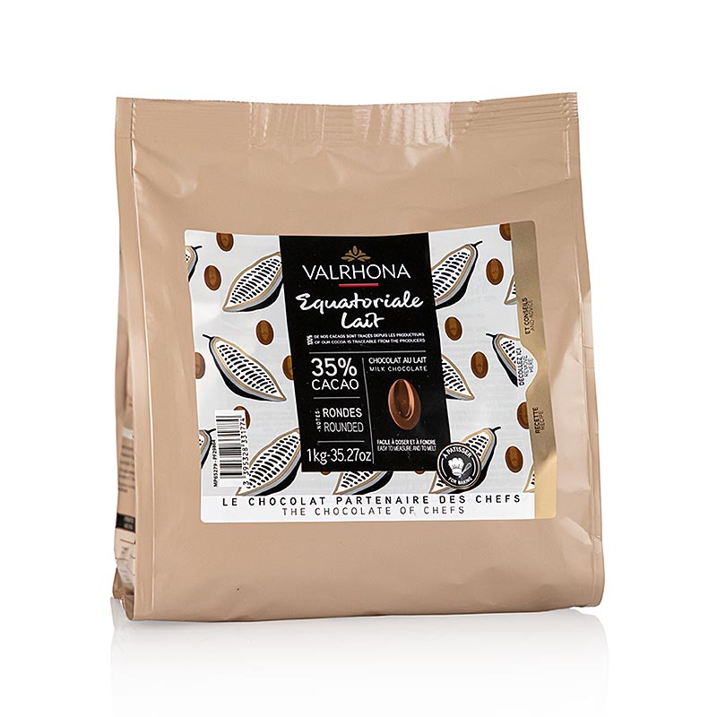 Valrhona Equatoriale Lait 35 % Callets, Milchschokolade Couverture - 1 kg - Beutel