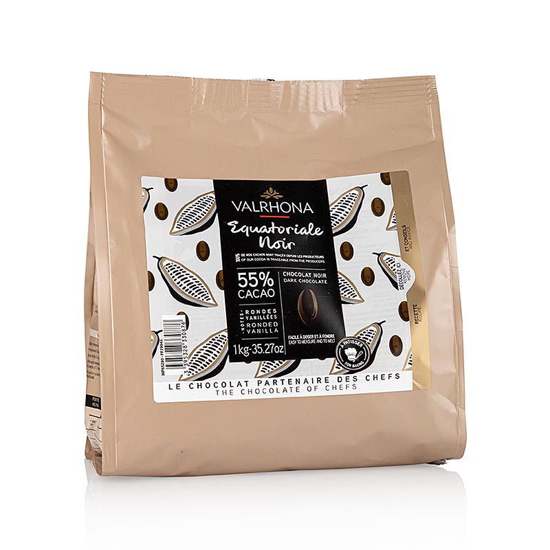 Valrhona Equatoriale Noire 55%, Callets, Donkere Couverture (4661) - 1 kg - zak Valrhona Equatoriale Noire 55%, Callets, Donkere Couverture (4661) - 1 kg - zak