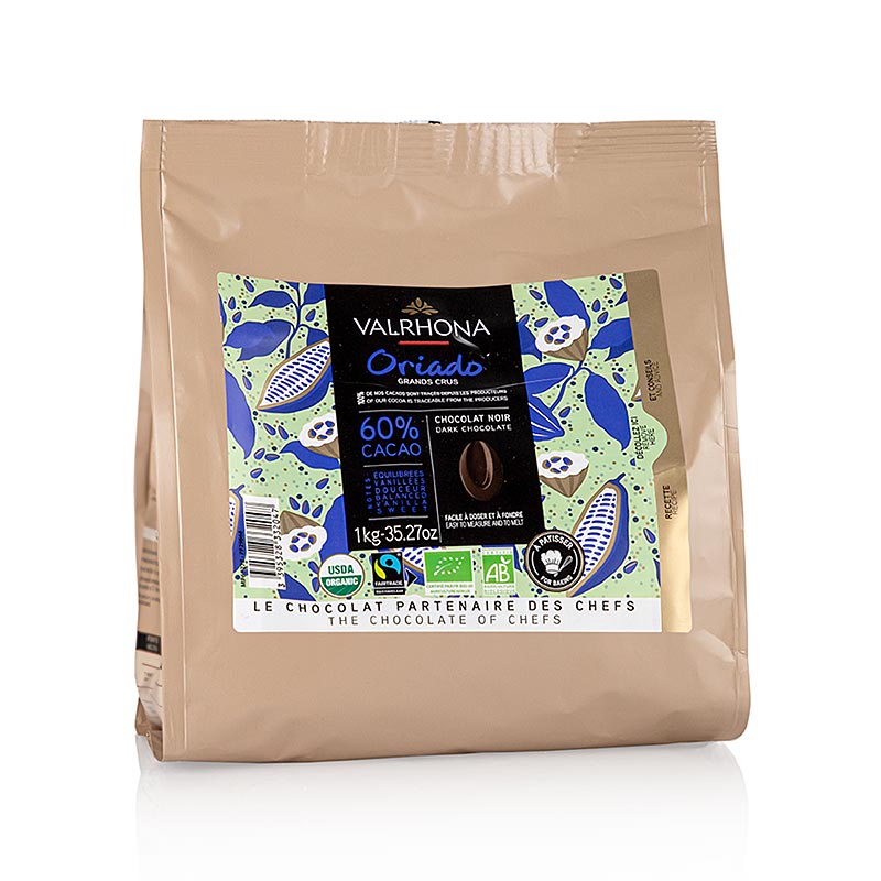 Valrhona Oriado (anciennement Acaoba) Couverture Noir 60%, Callets, BIO - 1 kg - sac