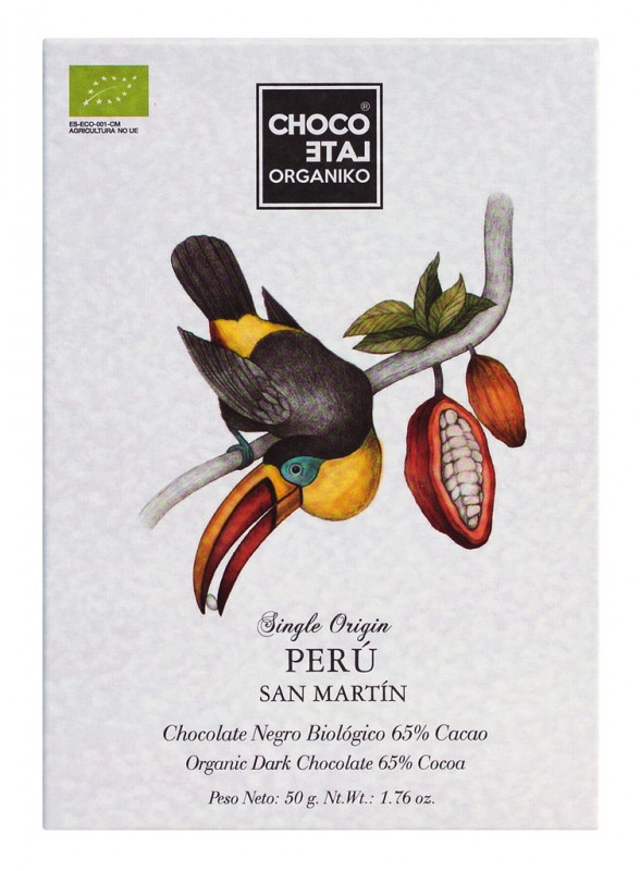 Origine Pérou, 65% Cacao, bio, chocolat noir 65%, Chocolat Orgániko - 50 grammes - pièce