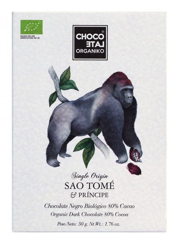 Origine Sao Tomé, 80% Cacao, bio, chocolat noir 80%, Chocolat Orgániko - 50 grammes - pièce