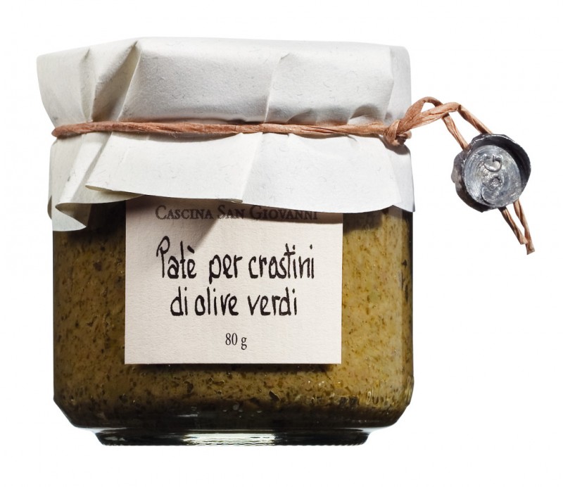 Pate di olive verdi, Crostinocreme aus grünen Oliven, Cascina San Giovanni - 80 g - Glas