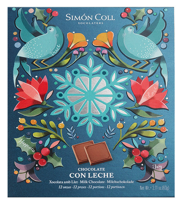 Cadre Chocolat au Lait Napolitain, tablettes de chocolat au lait, Simón Coll - 60 grammes - pack
