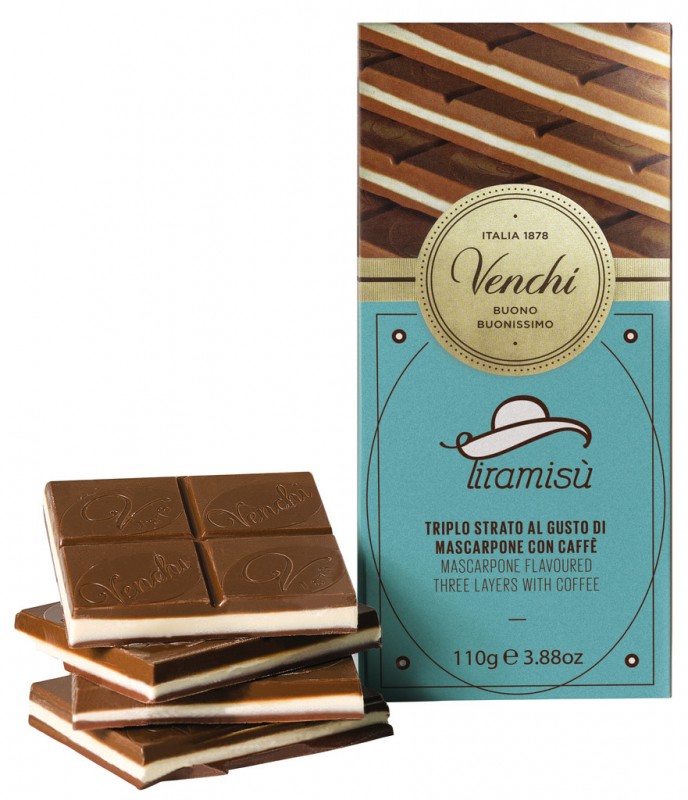 Tiramisu Bar, chokolade med mascarponecreme og kaffe, Venchi - 110 g - stykke