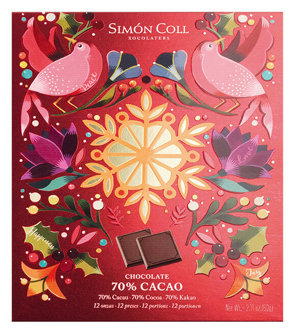 Cadre Napolitain 70% Cacao, tablettes de chocolat noir 70%, Simón Coll - 60 grammes - pack
