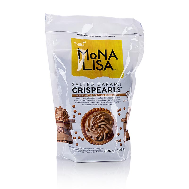 Crispearls Saltet karamel, sprød. Saltede karamelperler, Mona Lisa Callebaut - 800 g - taske