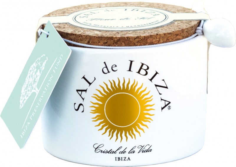 Fleur de Sel - Isla blanca, Fleur de Sel aux herbes d`Ibiza, Sal de Ibiza - 140 grammes - pièce