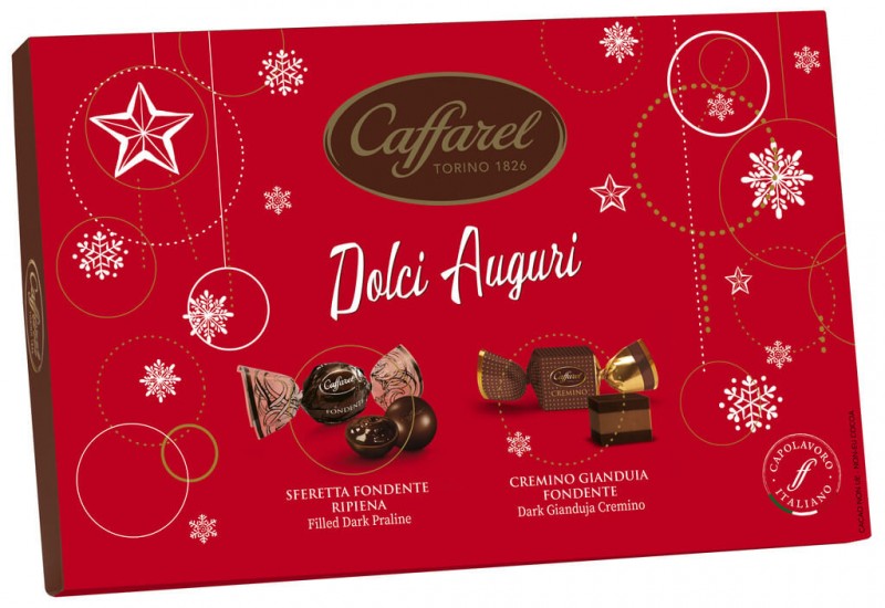 Julemørk gaveæske, chokoladeblanding mørk og mørk chokolade Gianduia chokolade, caffarel - 160 g - pakke
