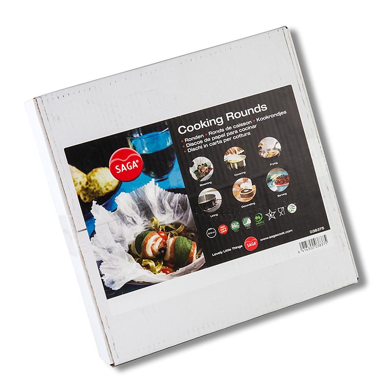 Saga cooking parchment baking paper, round blanks, cut to Ø 32cm, in a dispenser - 1,000 sheets - box Saga cooking parchment baking paper, round blanks, cut to Ø 32cm, in a dispenser - 1,000 sheets - box