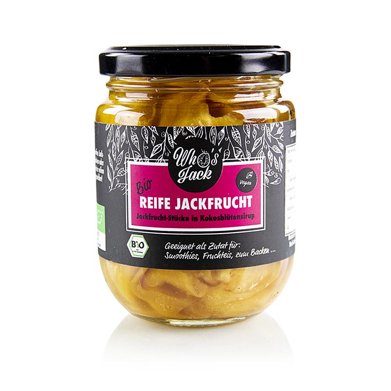 Jackfruit Fruchtfleisch, reif, in Sirup, Who`s Jack, BIO - 340 g - Glas Jackfruit Fruchtfleisch, reif, in Sirup, Who`s Jack, BIO - 340 g - Glas