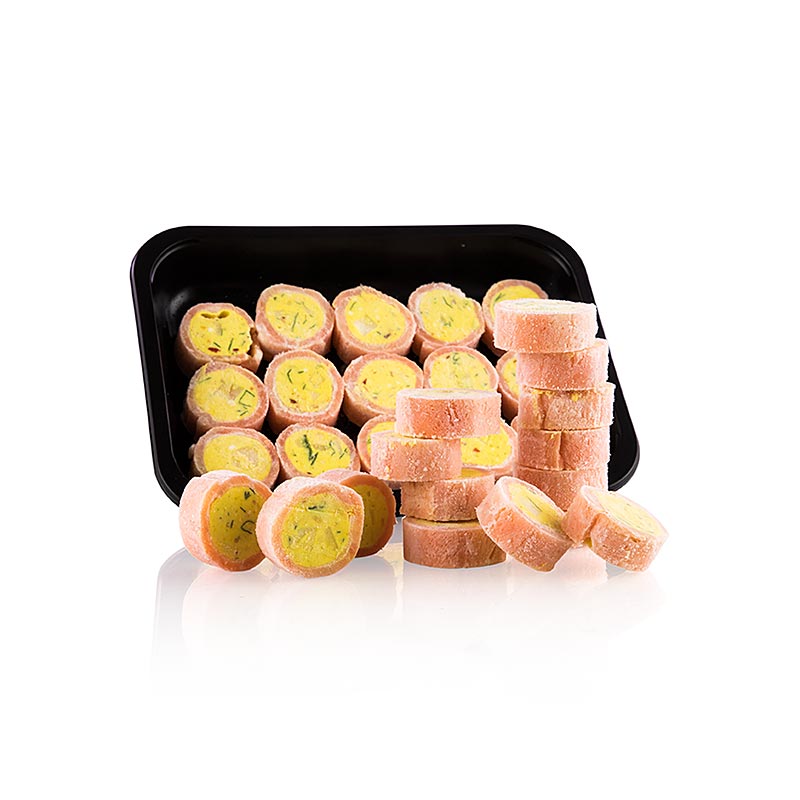 Smoked salmon roulade, jaipur, with curry - 300 g, 30 x 10g - vacuum Smoked salmon roulade, jaipur, with curry - 300 g, 30 x 10g - vacuum
