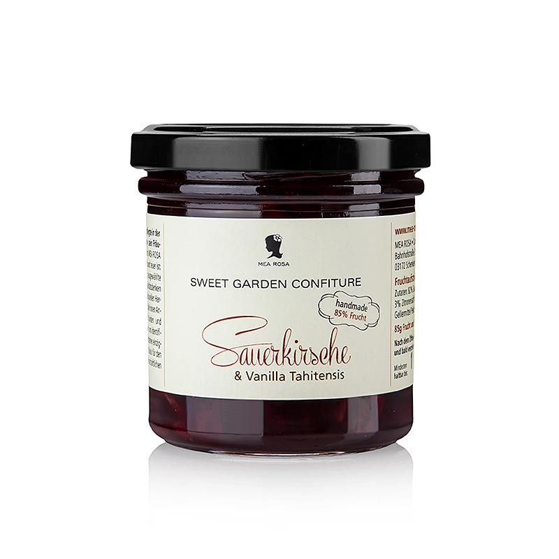 Sweet Garden Confiture - Sour Cherry and Tahitian Vanilla Fruit Spread, Mea Rosa - 180 g - Glass