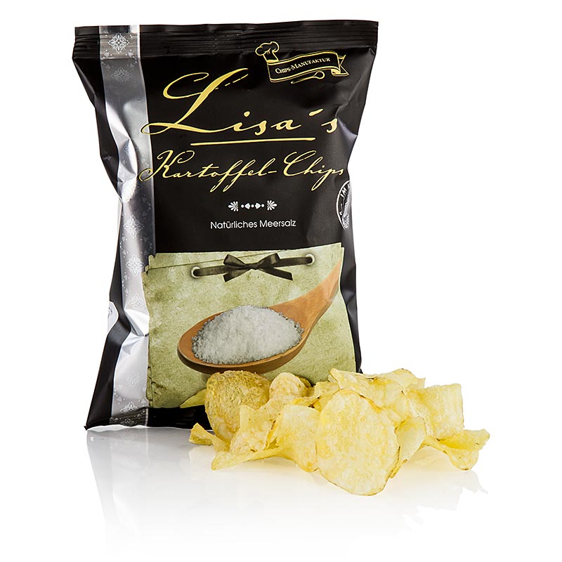 Lisa`s Kartoffel-Chips, im Kessel gebacken, mit Meersalz, BIO - 40 g - Beutel Lisa`s Kartoffel-Chips, im Kessel gebacken, mit Meersalz, BIO - 40 g - Beutel