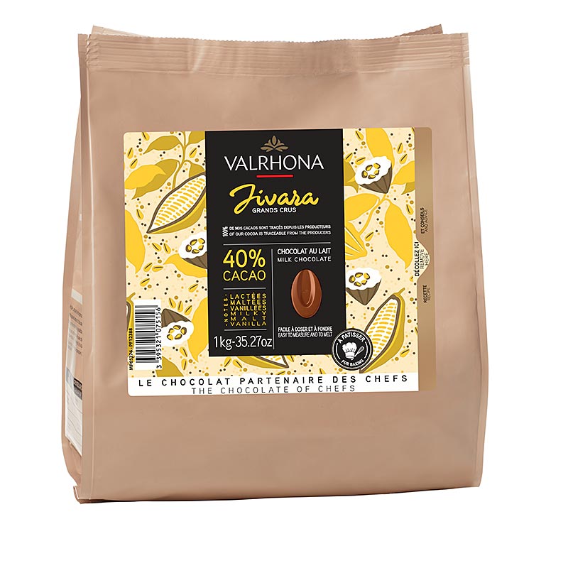 Valrhona Jivara Lactee Grand Cru, Vollmilch Couverture, Callets, 40 % Kakao - 1 kg - Beutel