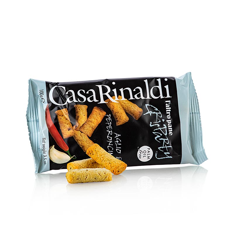 Grisparty - Mini Grissini snacks med hvidløg og chili, Casa Rinaldi - 100 g - taske