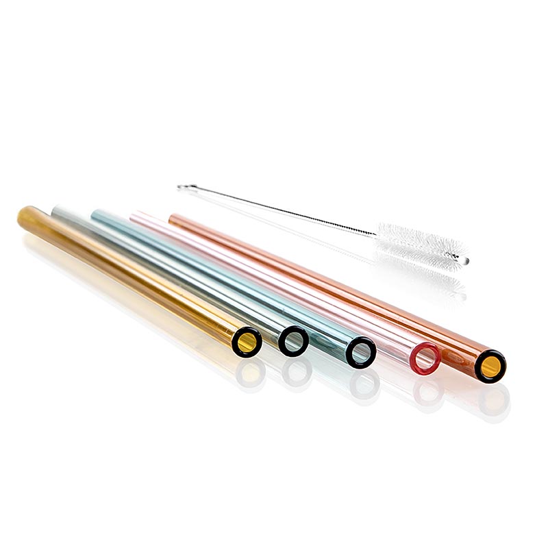 Glazen rietjes (borosilicaat), recht en gekleurd, Ø8mm (1.5mm wand), 24cm - 50 st - doos