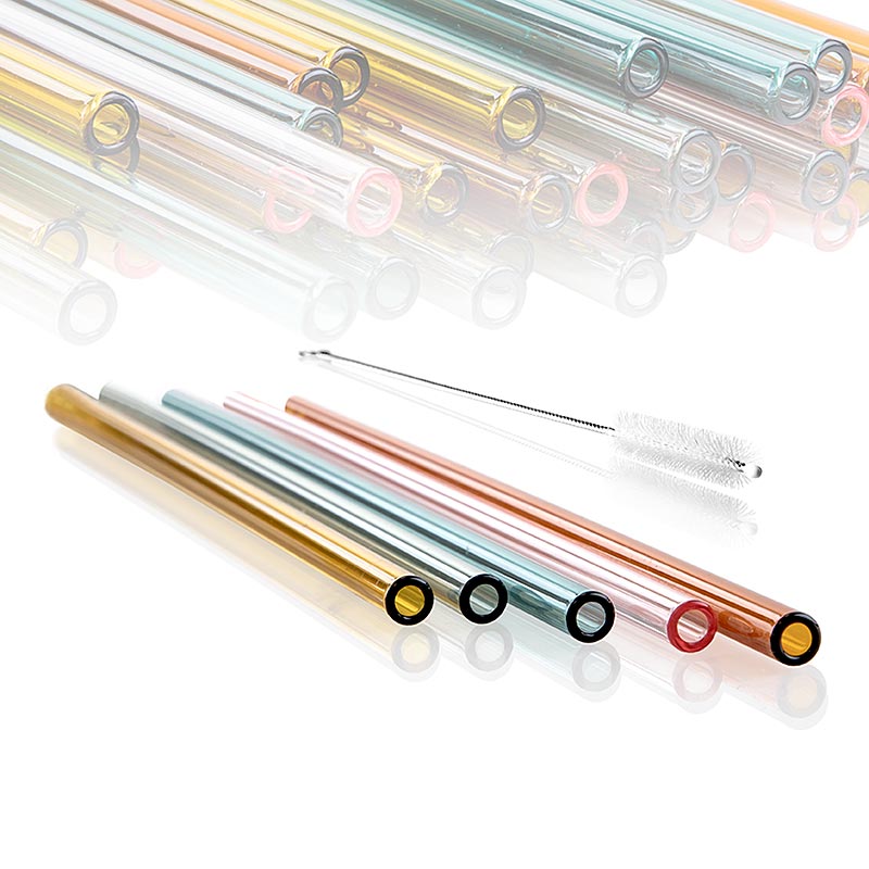 Glass drinking straws (borosilicate), straight and colored, Ø8mm (1.5mm wall), 21cm - 50 pc - box