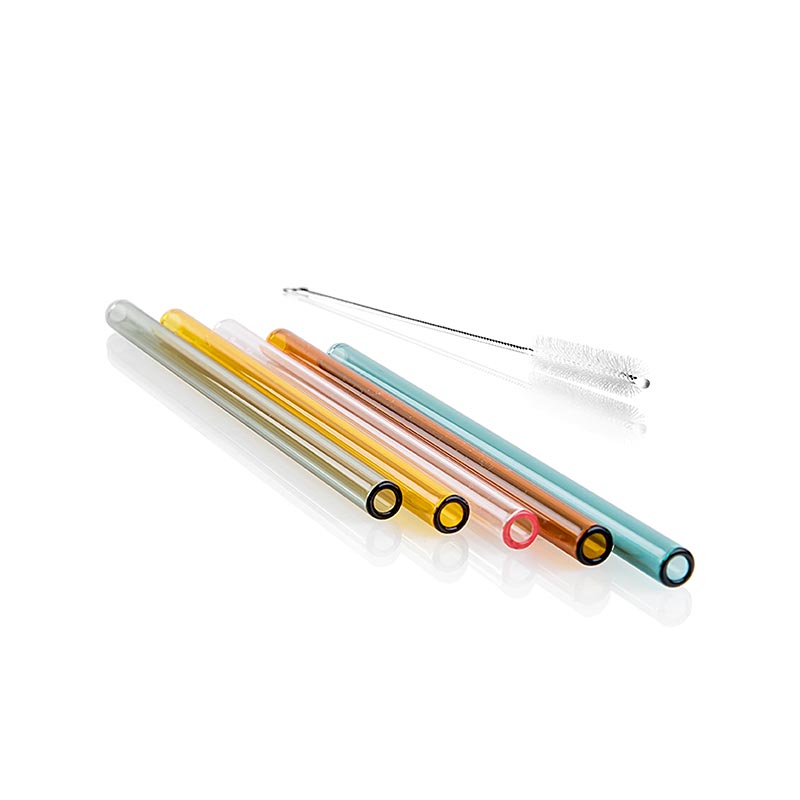 Glass drinking straws (borosilicate), straight and colored, Ø8mm (1.5mm wall), 15cm - 50 pc - box