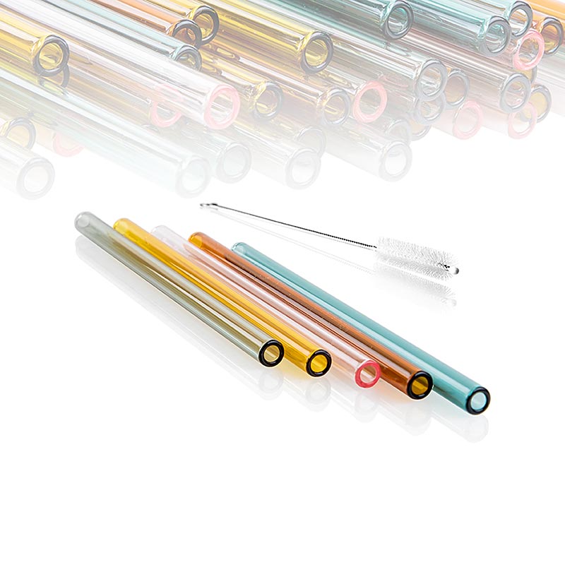Glass drinking straws (borosilicate), straight and colored, Ø8mm (1.5mm wall), 15cm - 50 pc - box