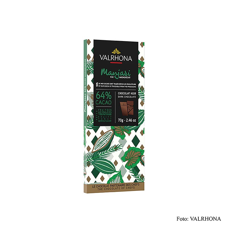 Valrhona Manjari - Bitterschokolade, 64 % Kakao, Madagaskar - 70 g - Schachtel