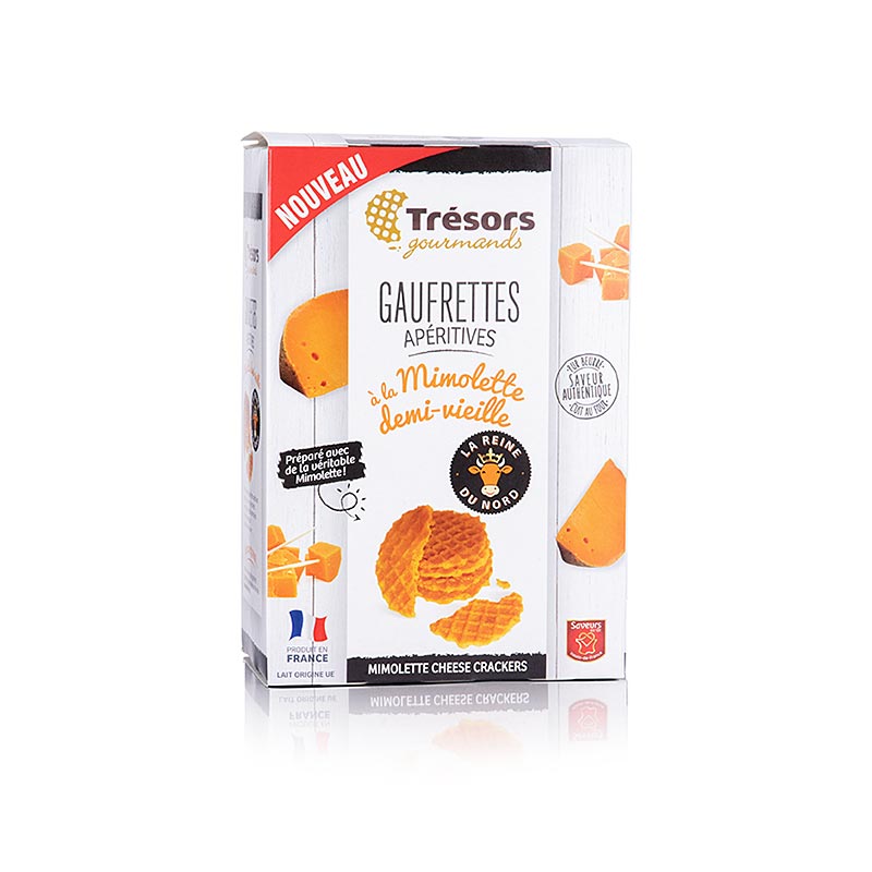 Barsnack Tresors - Gaufrettes, franz. Mini-Waffeln mit Mimolette Käse - 60 g - Schachtel