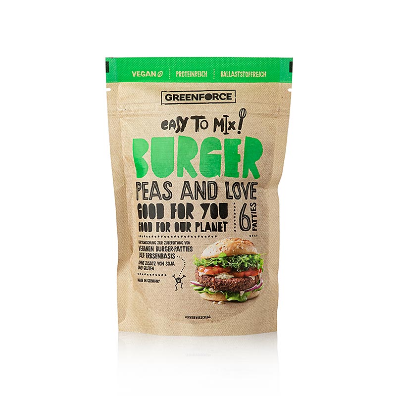 Greenforce Fertigmix für vegane Burger Patties, aus Erbsenprotein - 150 g - Beutel Greenforce Fertigmix für vegane Burger Patties, aus Erbsenprotein - 150 g - Beutel