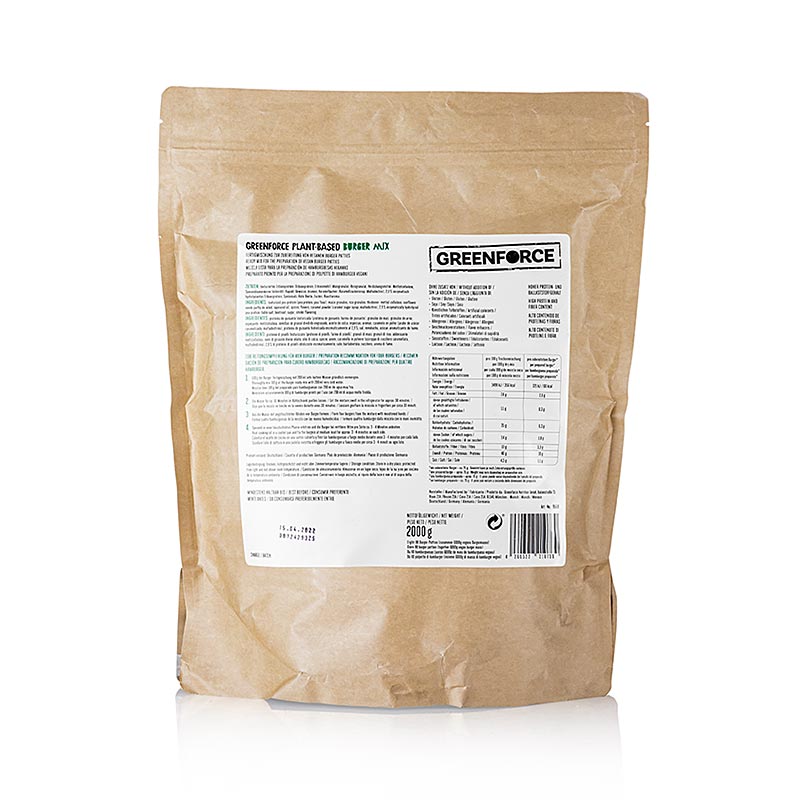 Greenforce ready mix for vegan burger patties, made from pea protein - 2 kg - bag