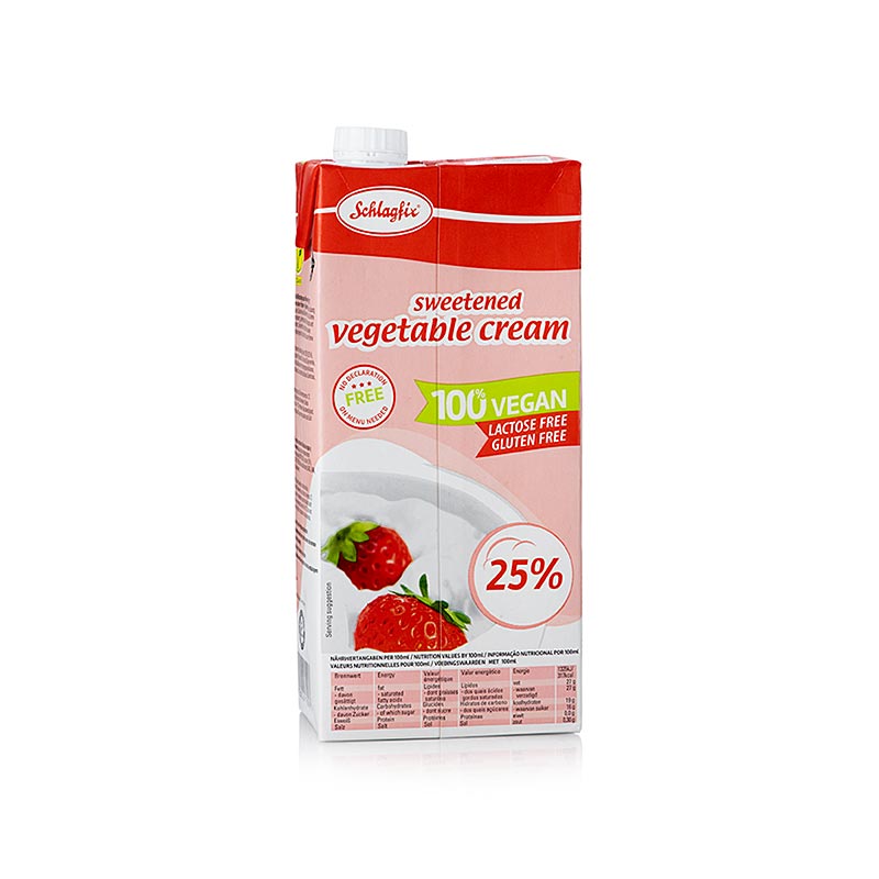 Crème fouettée, sucrée, 25% de matière grasse, végétalienne, Schlagfix - 1 l - Tétra pack