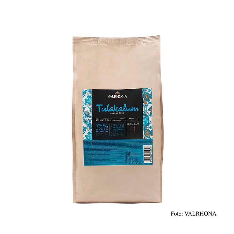 Valrhona Tulakalum, mørk couverture, callets, 75% kakao - 3 kg - taske
