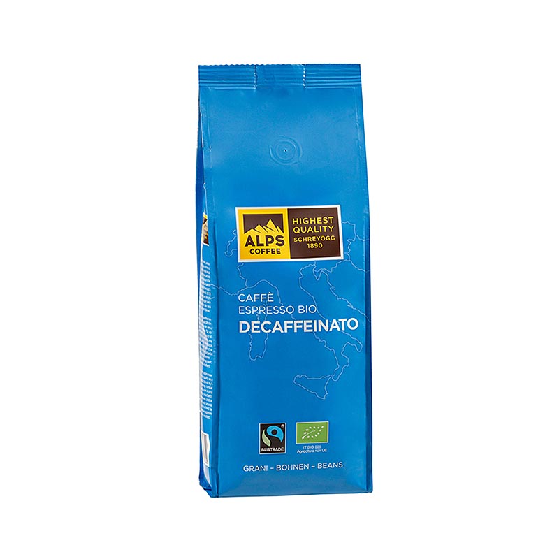 Schreyögg Coffee Caffe Decaffeinato, décaféiné, grains entiers, commerce équitable BIO - 500g - Pochette en aluminium
