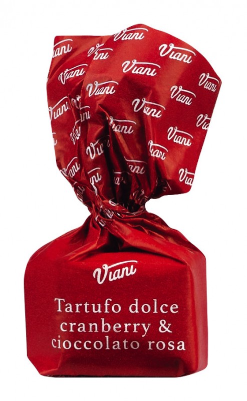 Tartufi dolci mirtilli e cioccolato rosa, sacchetto, lyserød chokoladetrøffel med tranebær, pose, viani - 200 g - taske