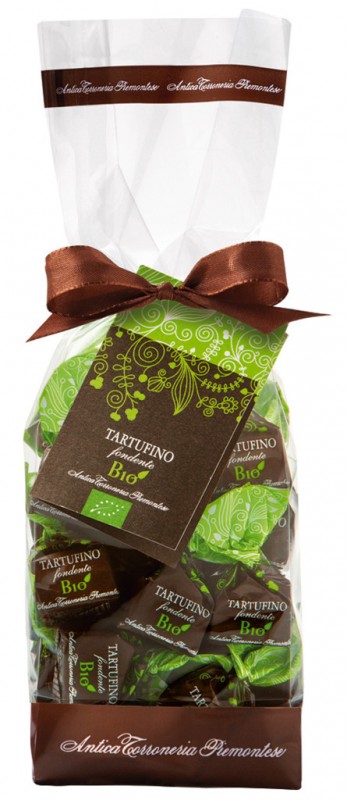 Tartufini dolci extraneri bio, sacchetto, trøffel med mørk chokolade, bio, Antica Torroneria Piemontese - 200 g - taske