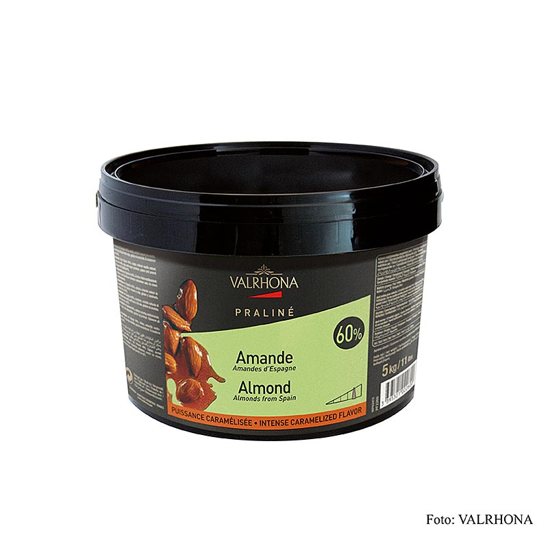 Valrhona praline masse fine, 60% amande, notes intenses de noix et fortes notes de caramel - 5 kg - Seau