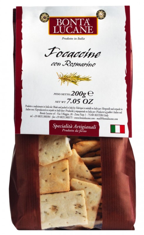 Focaccine con rosmarino, hartige koekjes met rozemarijn, Bonta Lucane - 200 g - zak