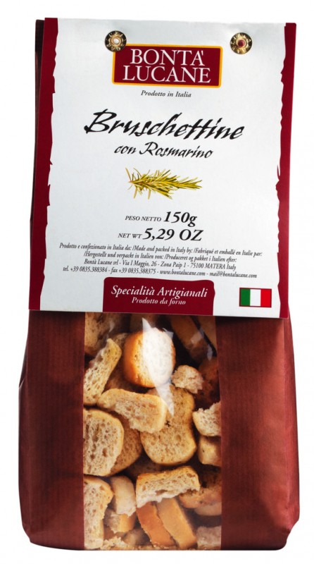 Bruschettine con rosmarino, geroosterde sneetjes brood met rozemarijn, Bonta Lucane - 150 g - zak